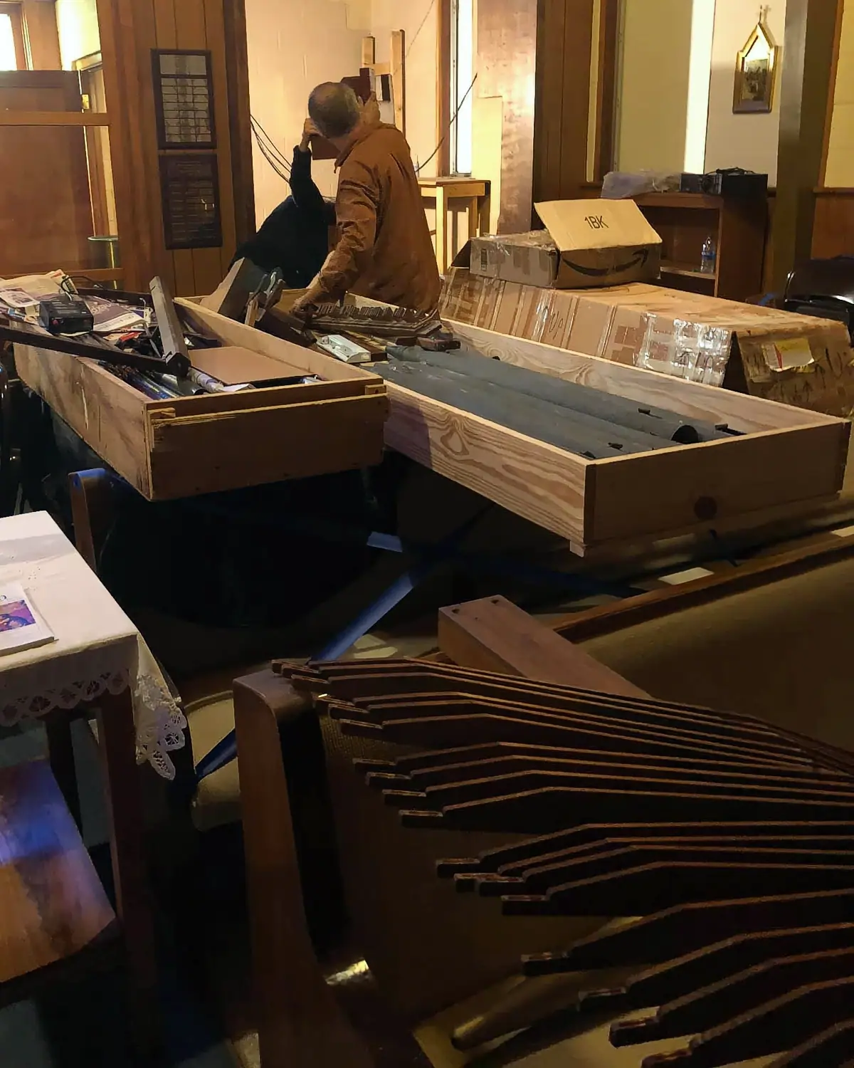 The new organ being assembled on site
